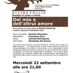 Locandina Del mio e dell'altrui amore: Rassegna poesia e musica. - 22/09/2004
