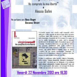 Locandina presentazione Virginiawoolf Ho comprato la mia libertà di Alessia Ballini - 22/11/2013