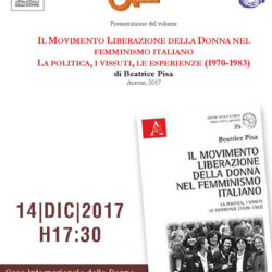 Locandina presentazione Il Movimento Liberazione della Donna nel femminismo italiano di Beatrice Pisa - 14/12/2017